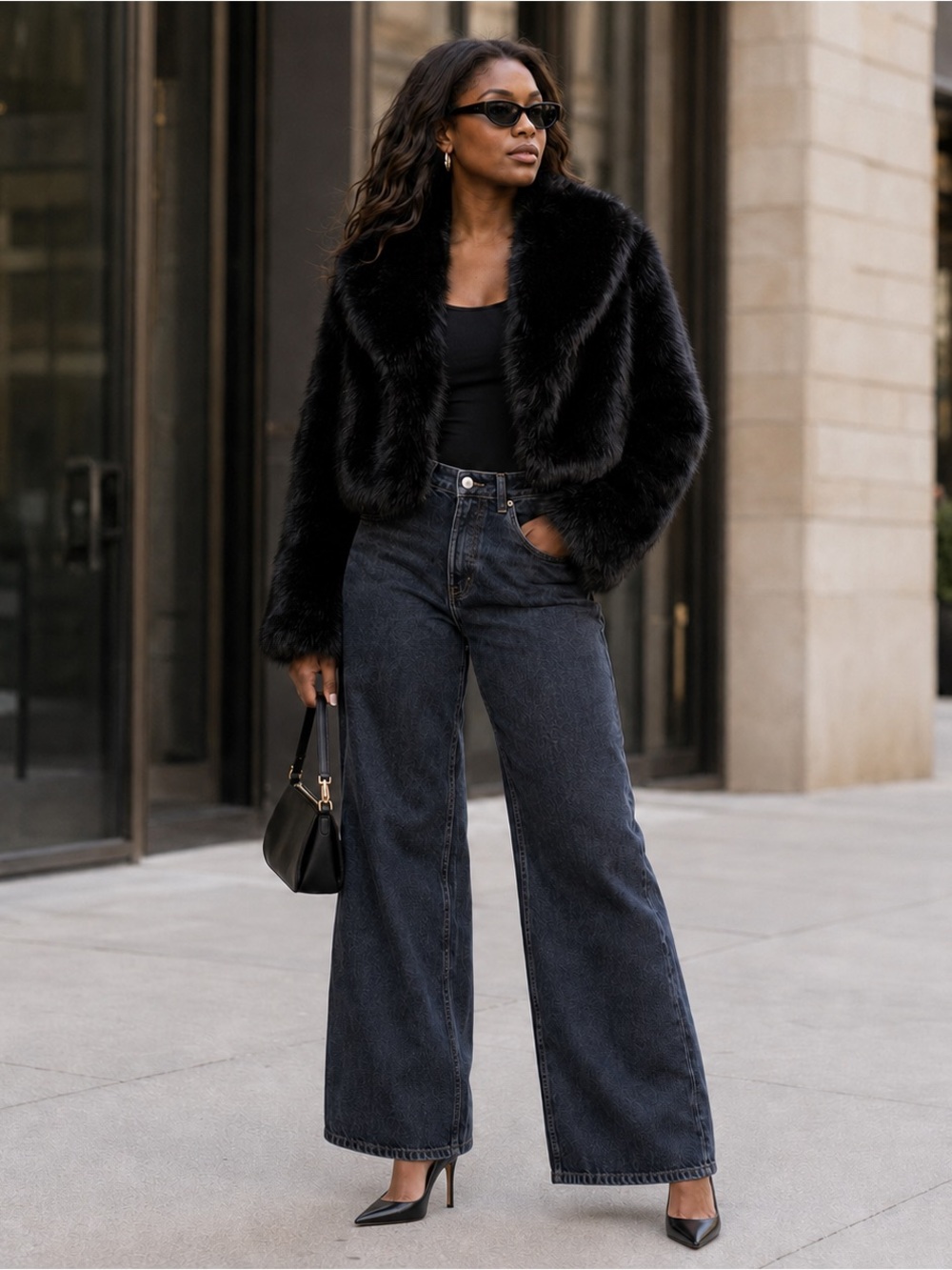 Jason WU Faux Fur Cropped Jacket - Black